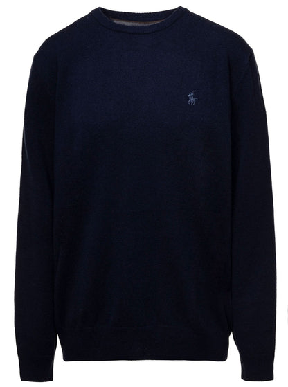 Polo ralph lauren Blue Crewneck Sweater with Pony Logo Embroidered on the Front in Wool Man
