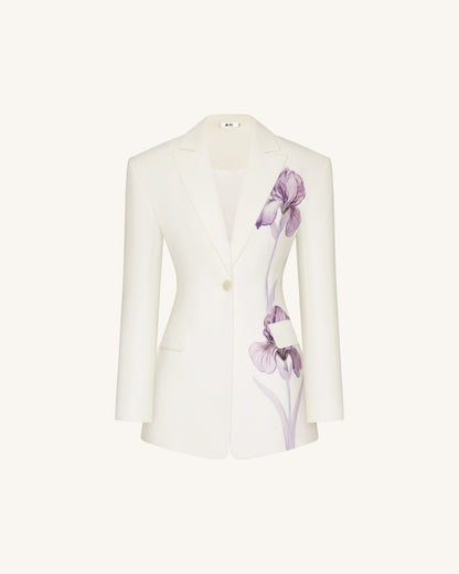 Iris Embroidery Hourglass Blazer - White