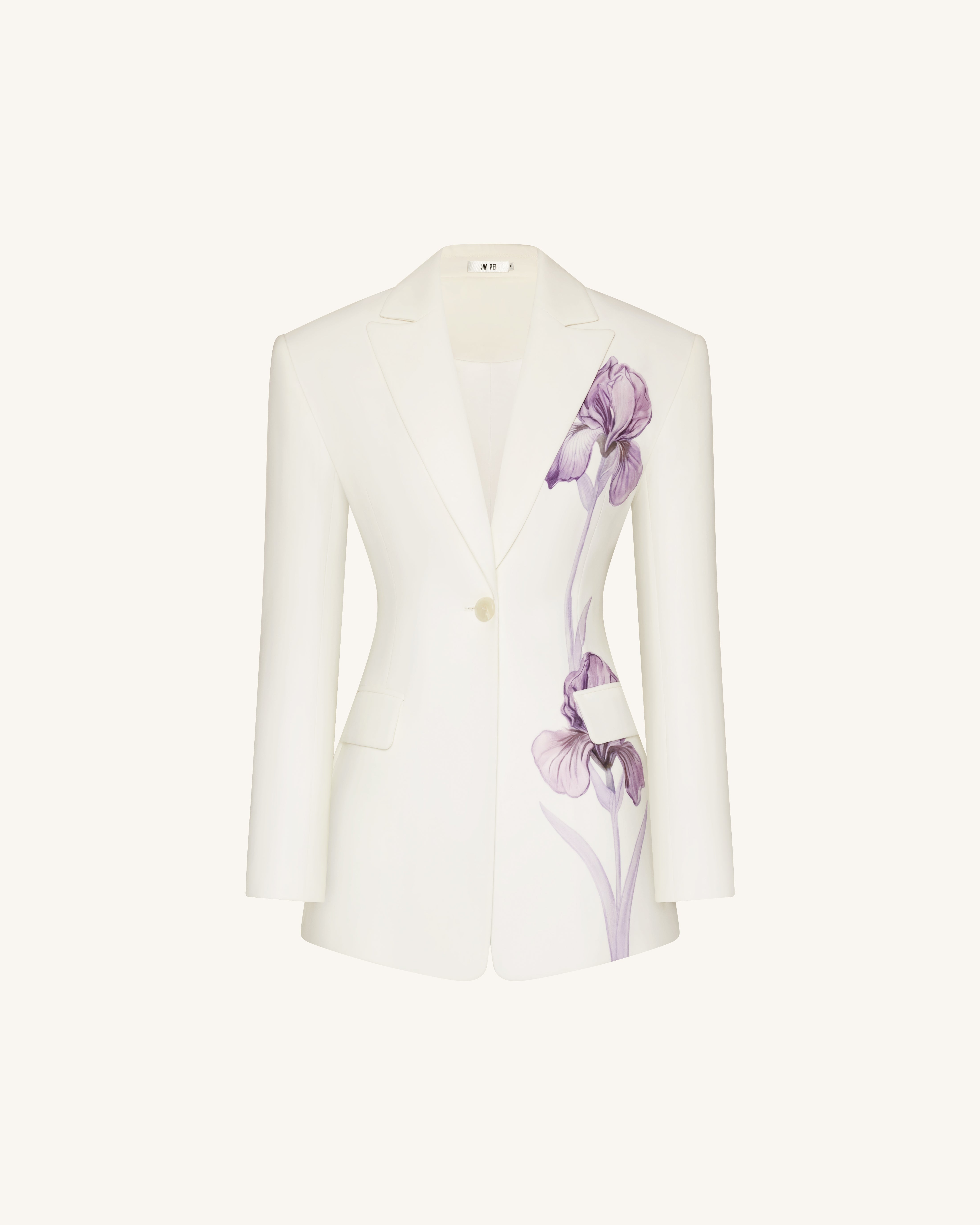 Iris Embroidery Hourglass Blazer - White
