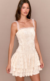 Cream Devore Lace Bardot Bodycon Dress