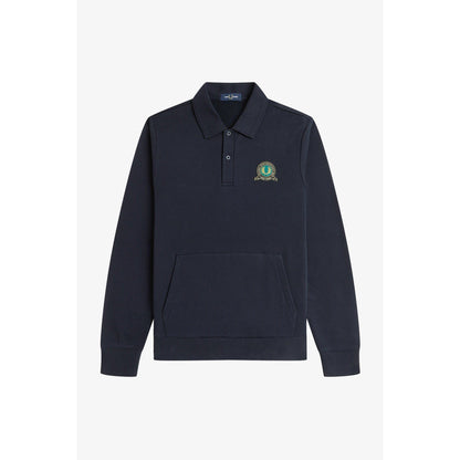 Badge Collar Ribbed Crew Sweatshirt