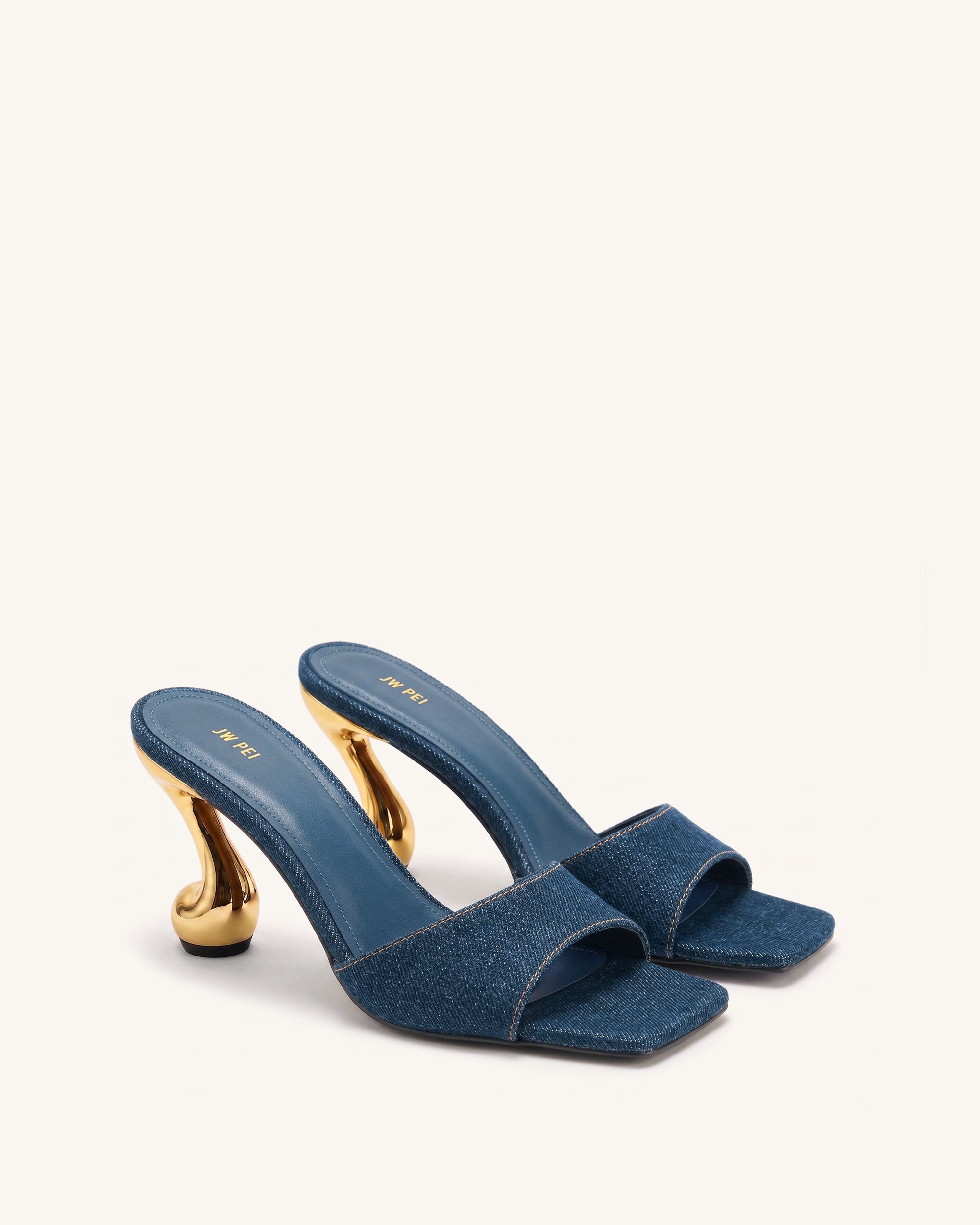 Hannah Denim Mule Heels - Denim Blue