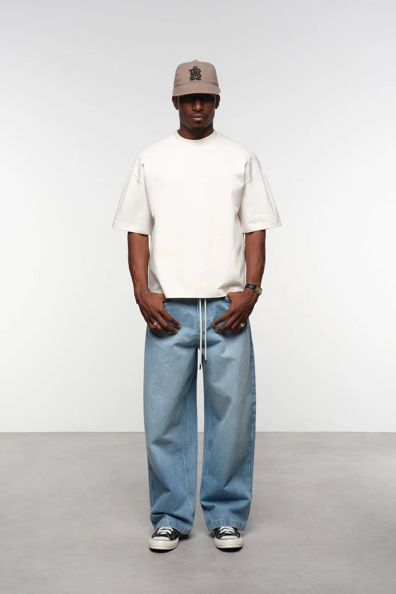 Mock neck t-shirt - oat/black