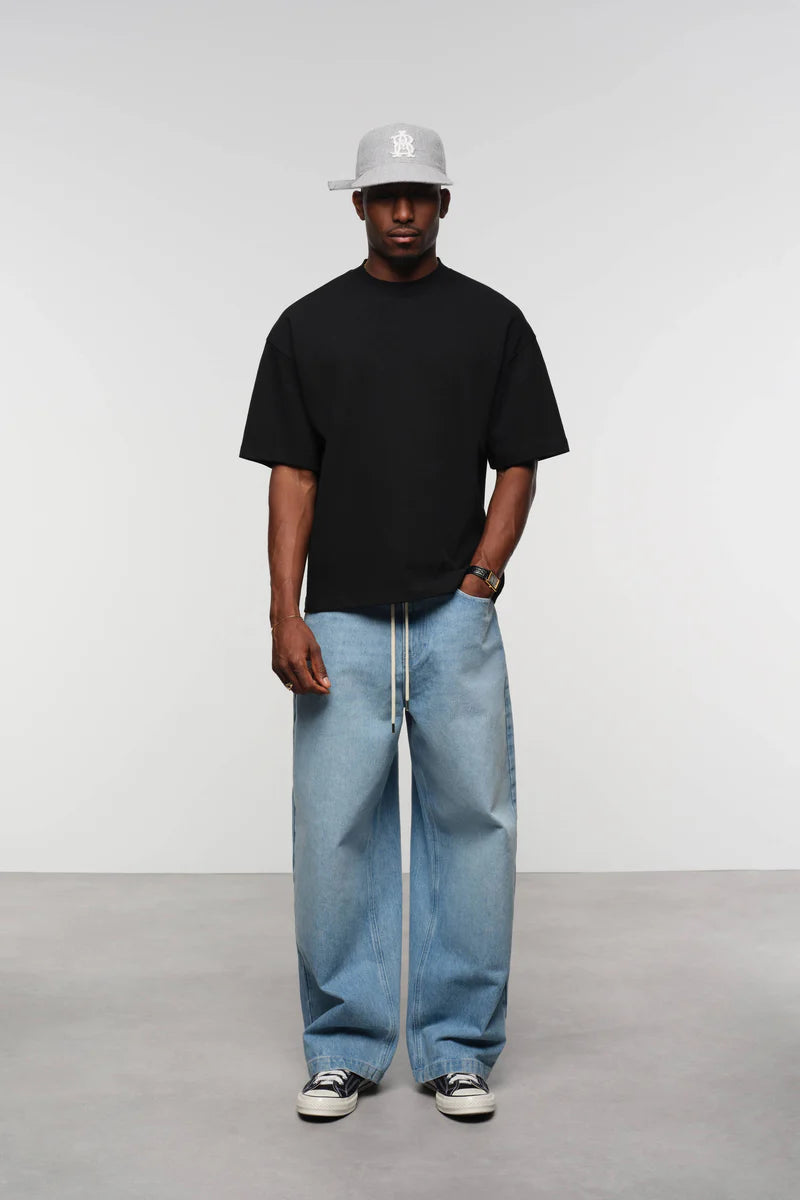 Mock neck t-shirt - black/ecru