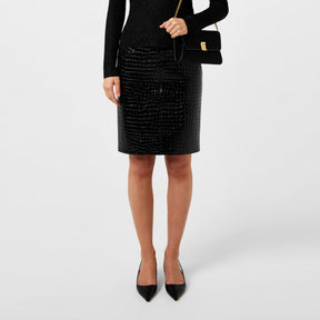 Glossy Croc Embossed Leather Skirt
