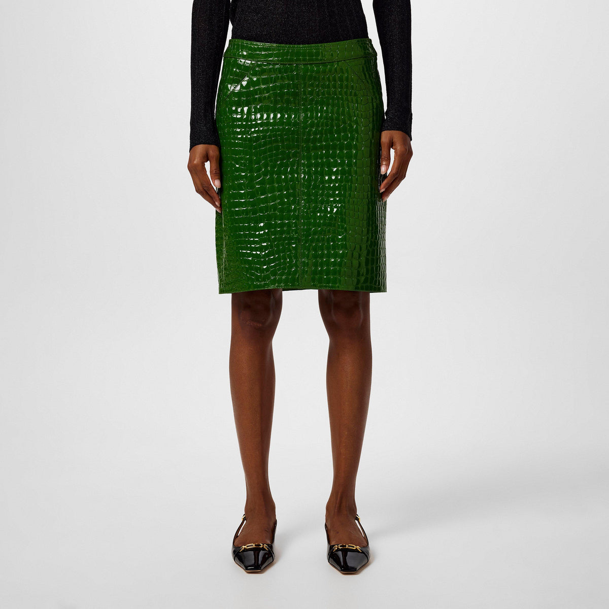 Glossy Croc Embossed Leather Skirt