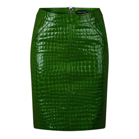 Glossy Croc Embossed Leather Skirt