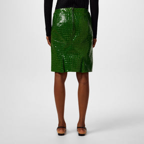 Glossy Croc Embossed Leather Skirt
