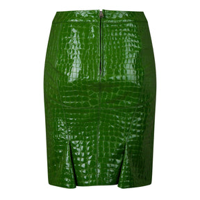 Glossy Croc Embossed Leather Skirt