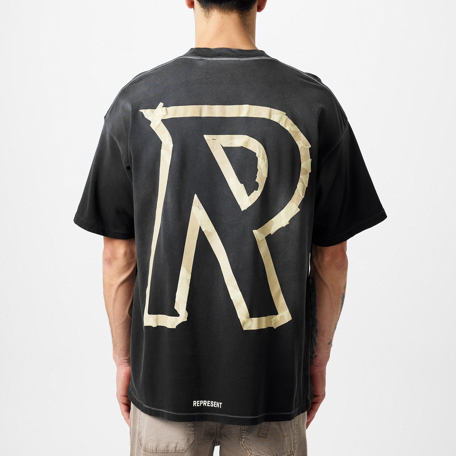 Men's Masking Tape Initial Logo Design T-Shirt