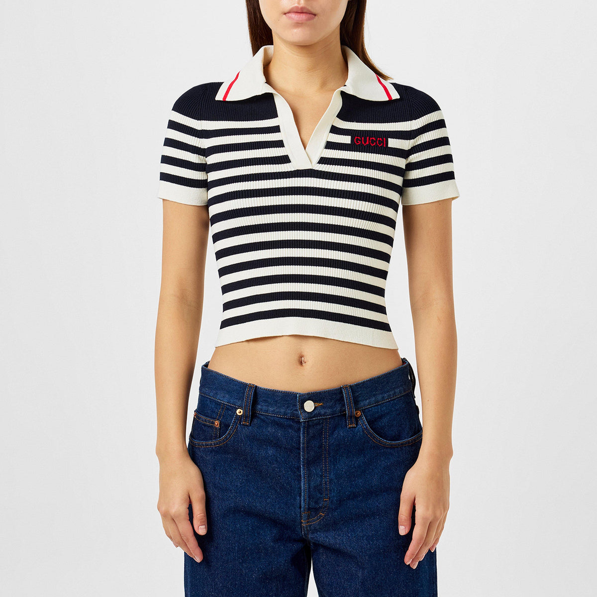 Cotton And Viscose Rib Polo Top
