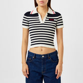 Cotton And Viscose Rib Polo Top
