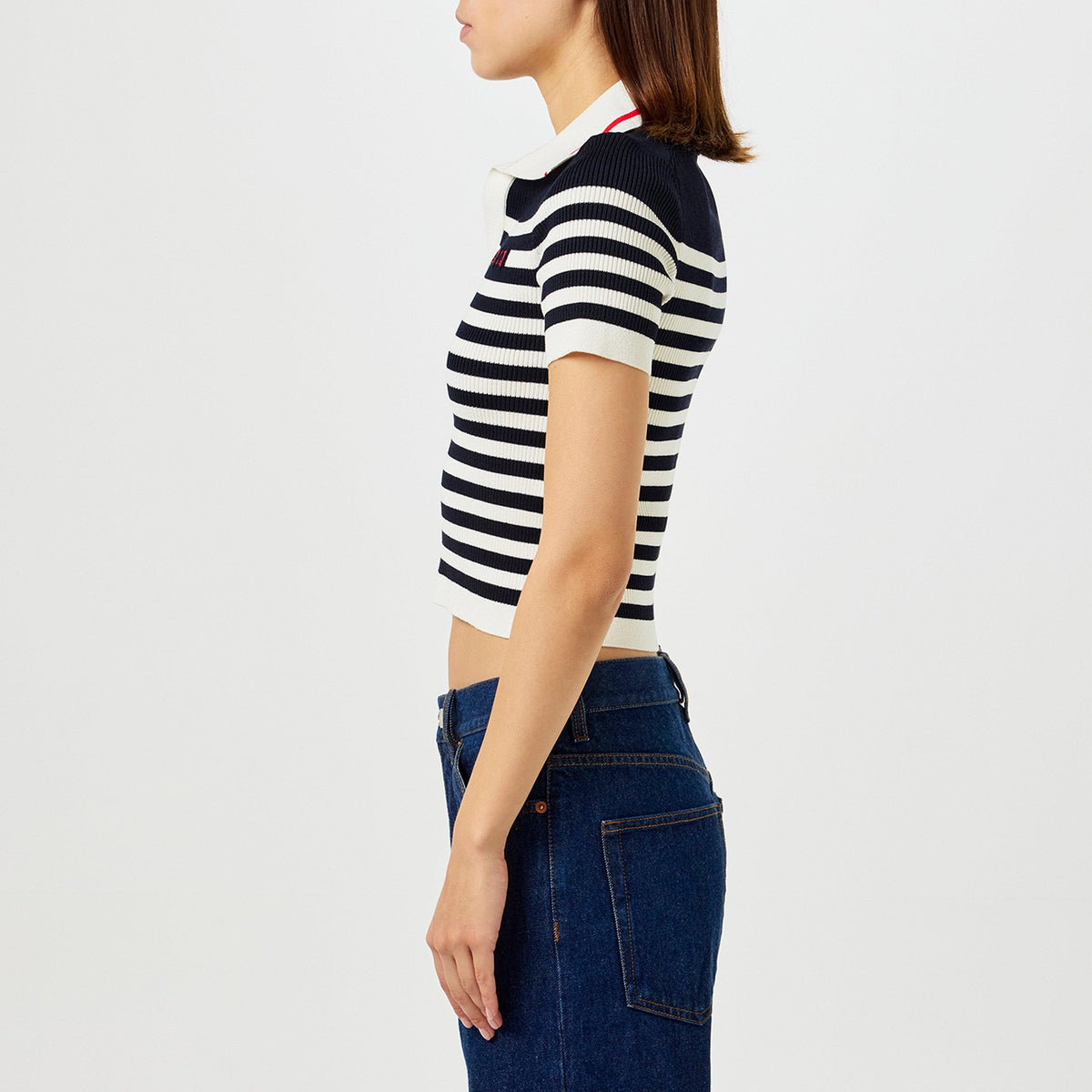 Cotton And Viscose Rib Polo Top