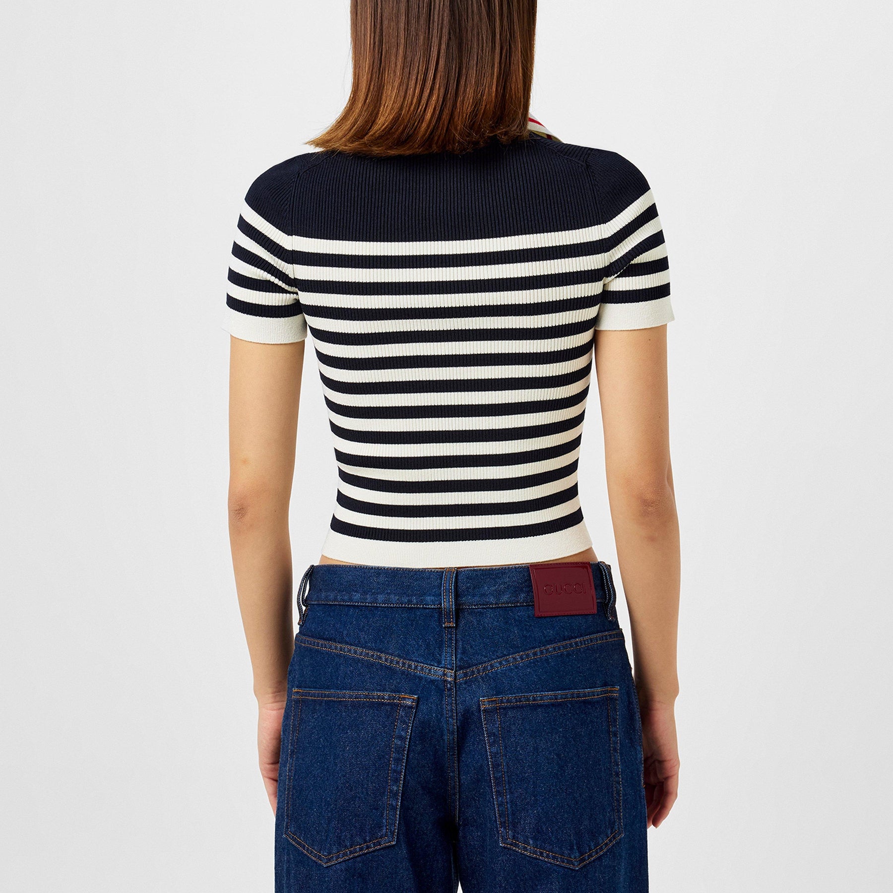 Cotton And Viscose Rib Polo Top