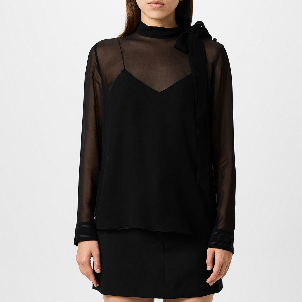 Women's Plain Silk Tie-Detailed Georgette Blouse