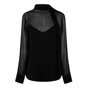 Women's Plain Silk Tie-Detailed Georgette Blouse