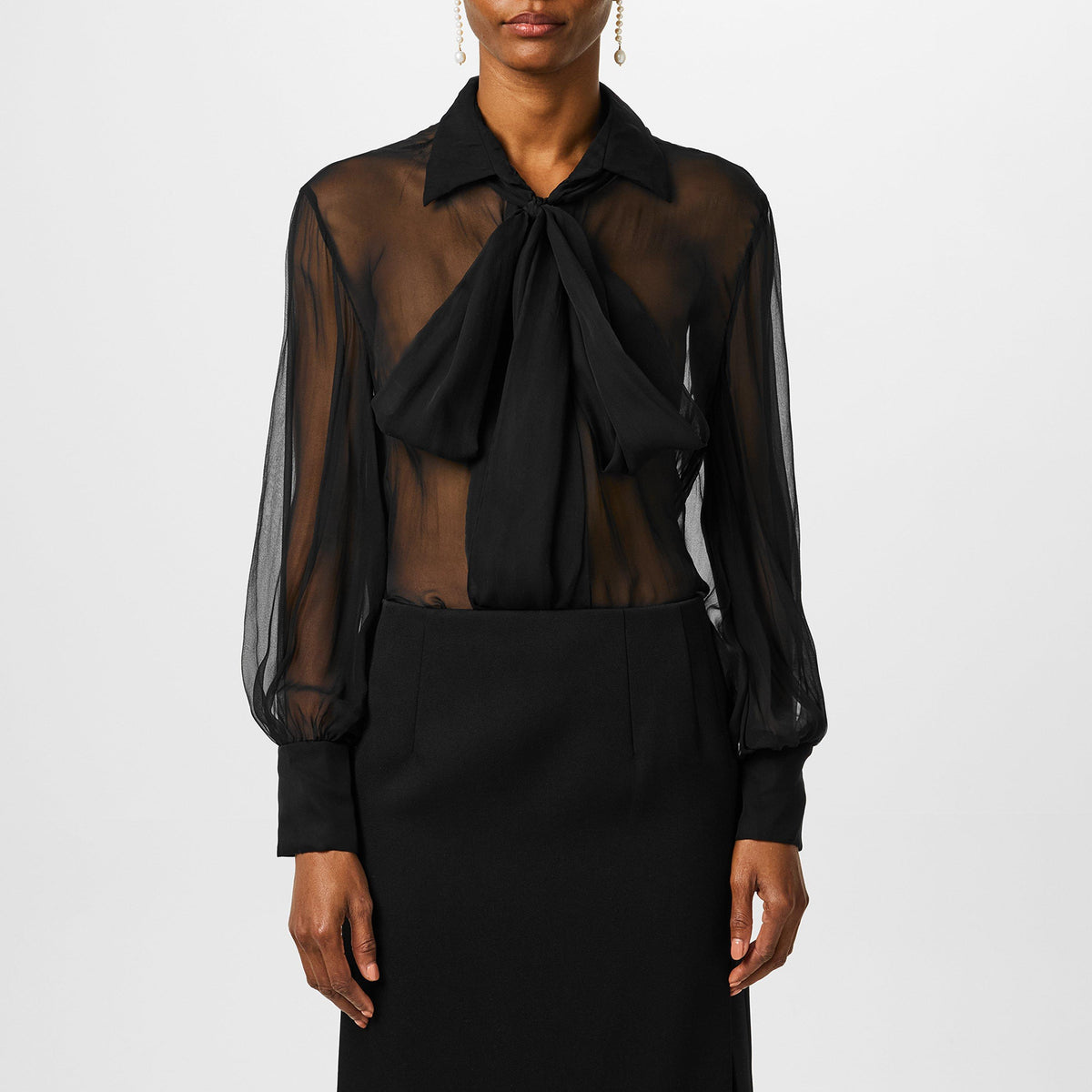 Silk-Chiffon Bow Blouse