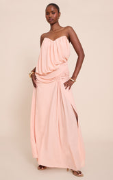 Peach Wired Bandeau Drape Maxi Dress