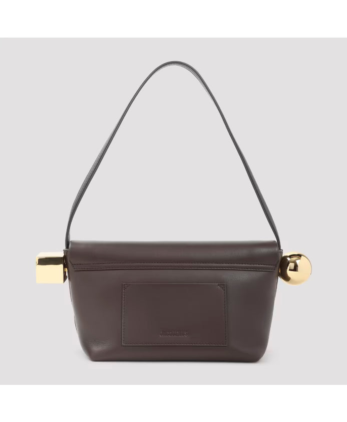 Brown Leather Handbag with Gold Details
