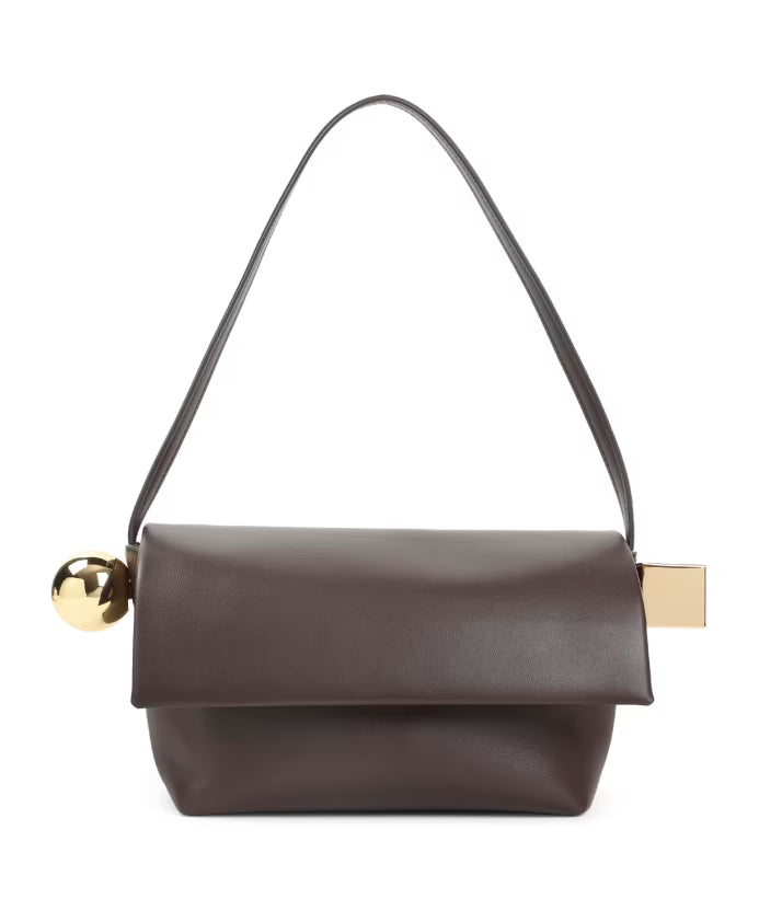 Brown Leather Handbag with Gold Details