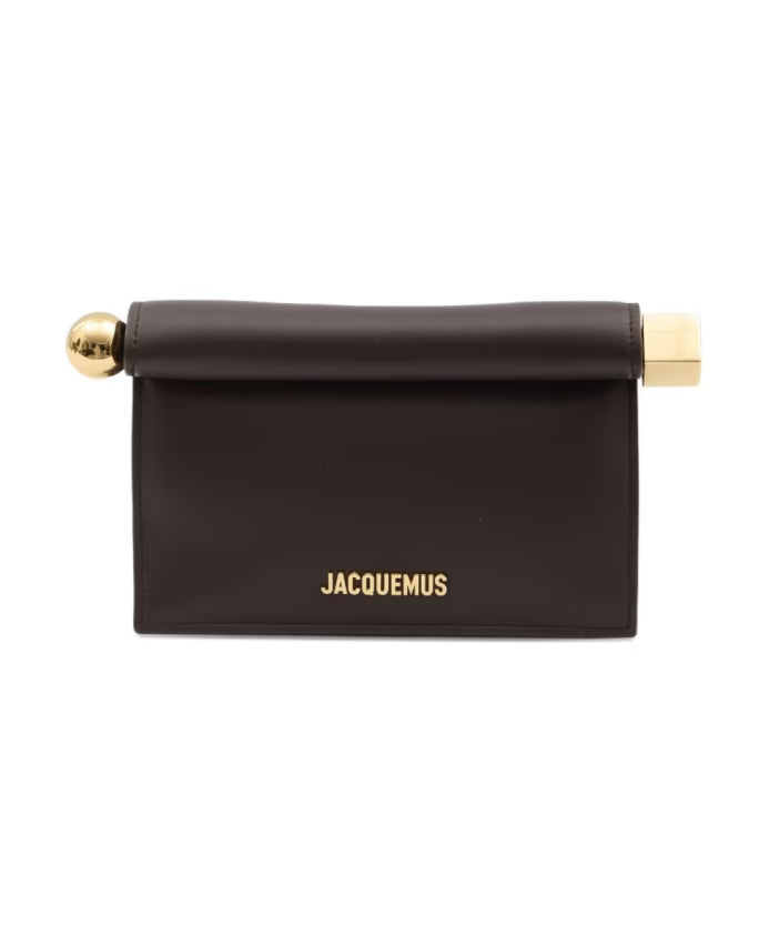 Brown Leather Shoulder Bag with Gold-Tone Closure