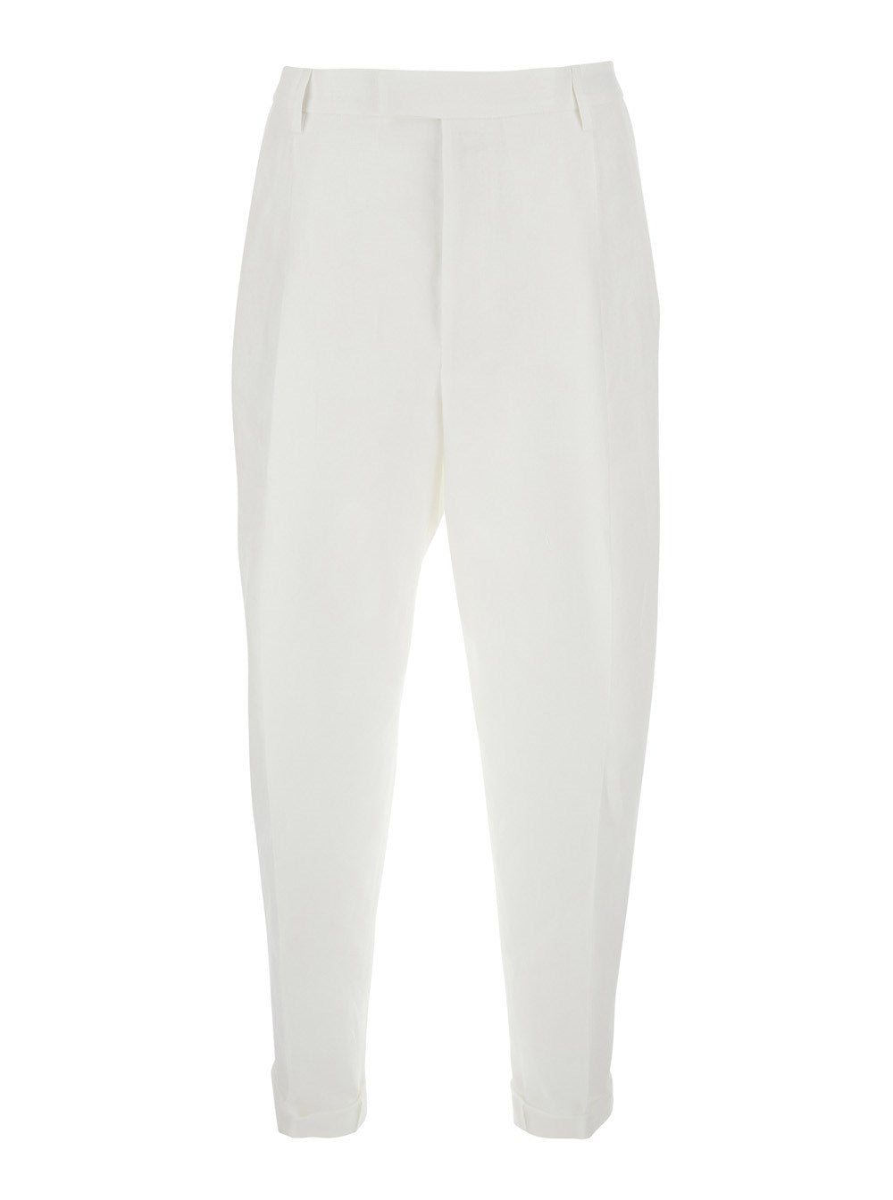 Dolce e gabbana White Pants with Turn-Up Hem in Linen Man