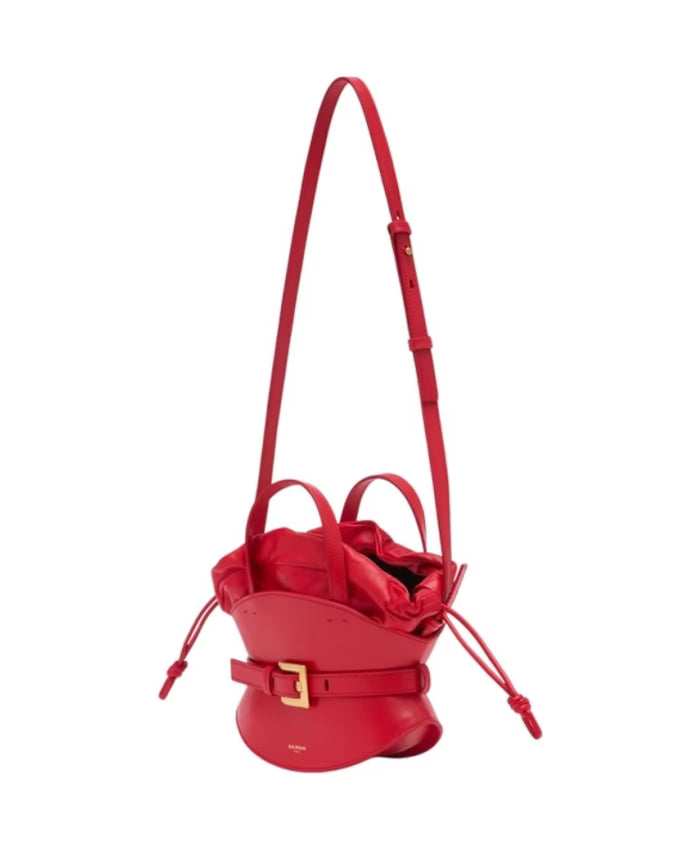 Red Leather Mini Bag with Drawstring