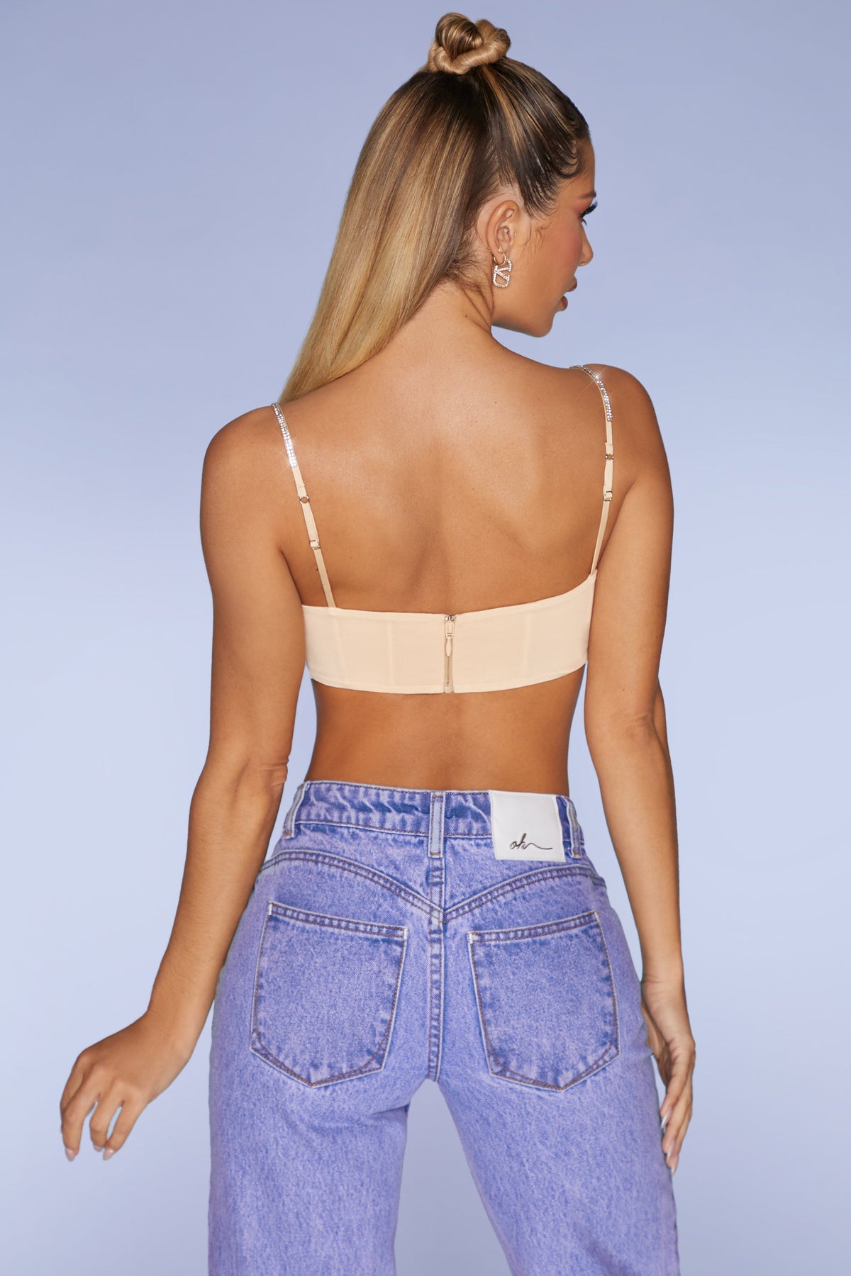 Embellished Strap Crop Top in Sand
