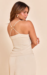 Shape Stone Cowl Neck Gold Trim Strappy Back Top