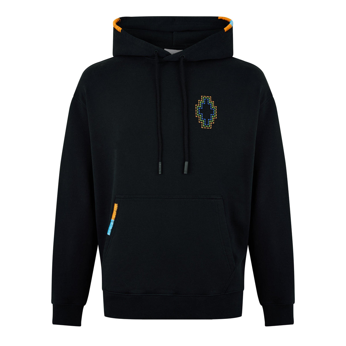 Cross-Embroidered Drawstring Hoodie