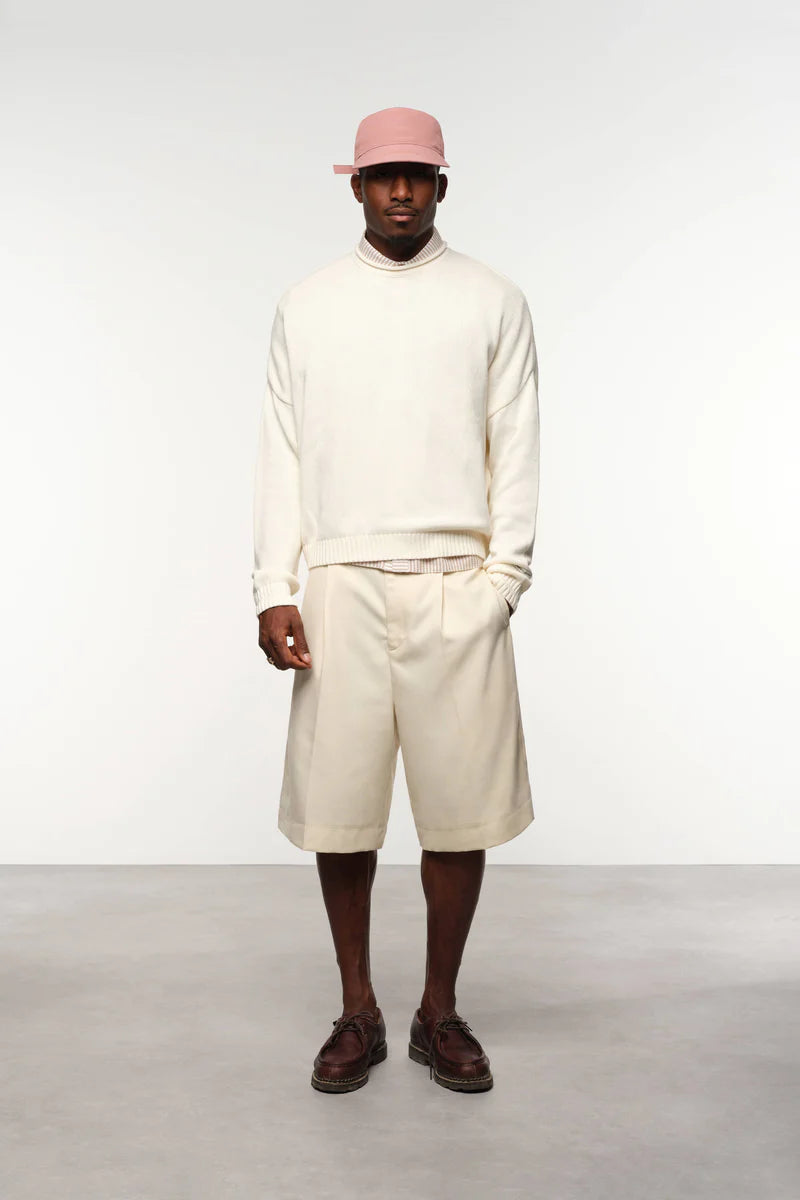 Loose knit rolled crewneck
