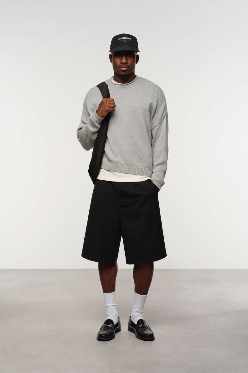 Loose knit rolled crewneck