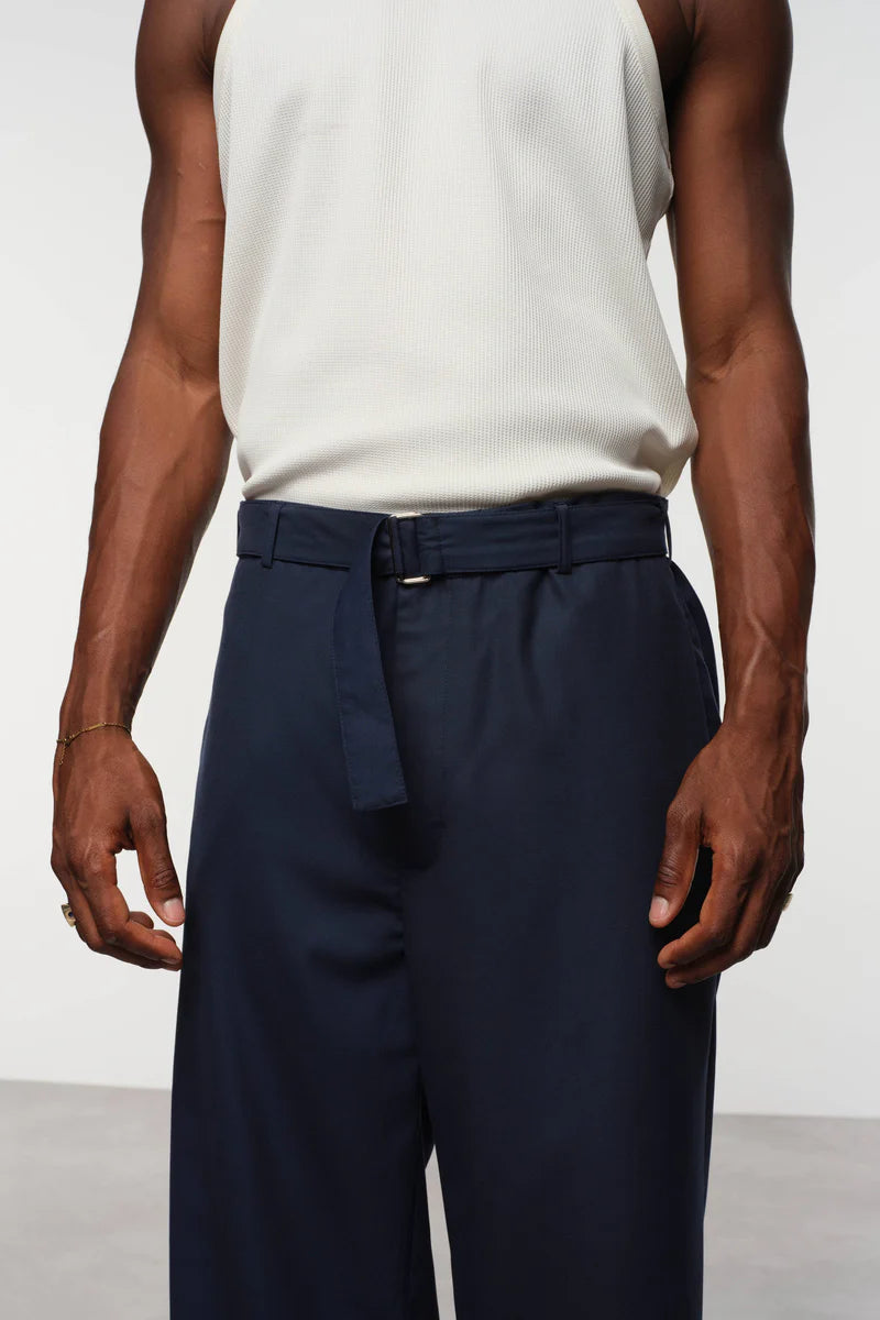 Relaxed Belted Wool-Blend Trousers