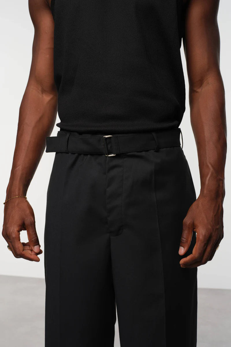 Relaxed Belted Wool-Blend Trousers