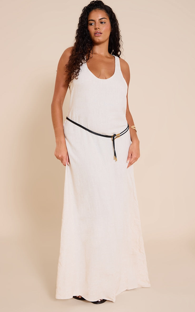 Plus Natural Textured Scoop Neck Maxi Dress