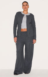 Plus Grey Soft Touch Rib Wide Leg Trousers