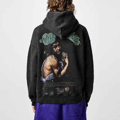 Bacchus Skate Distressed Print Cotton Long Sleeve Hoodie