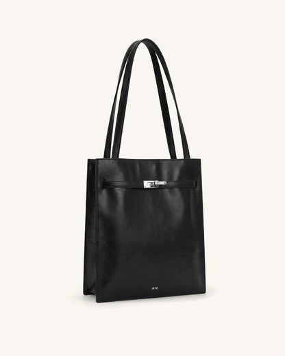 Noelle Belted Tote Bag - Black