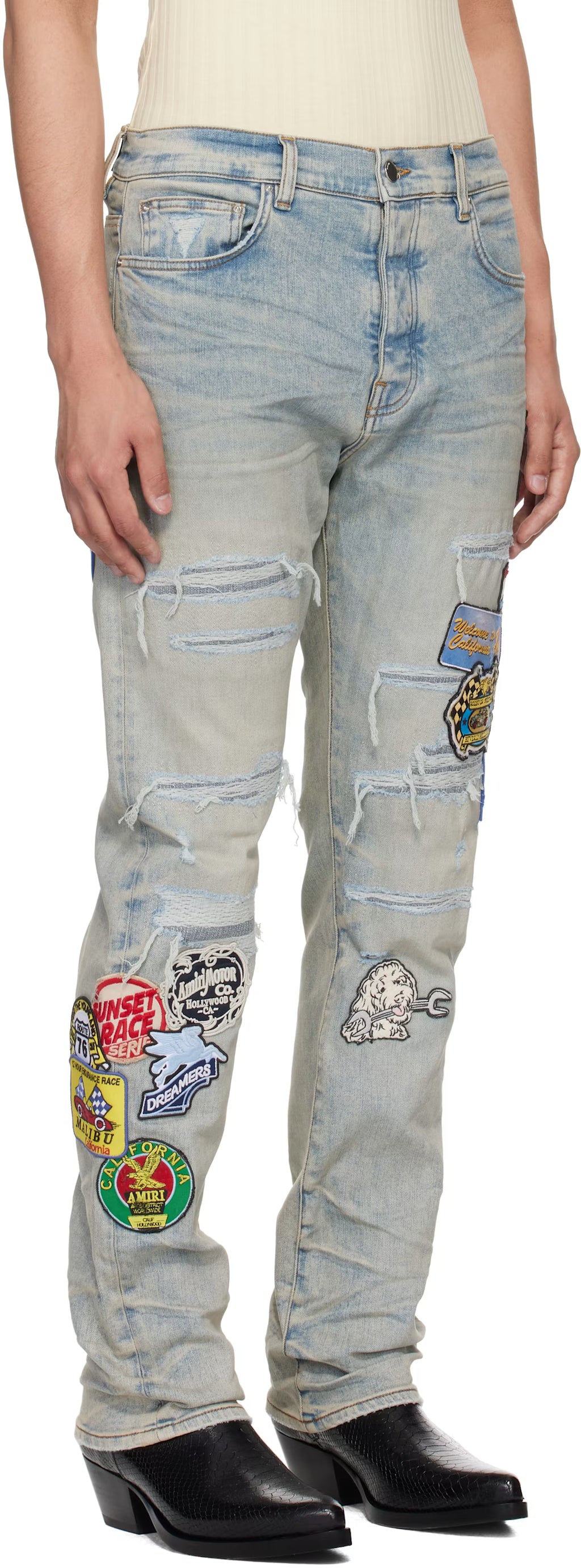 Blue Station Patch Repair Slim Jeans