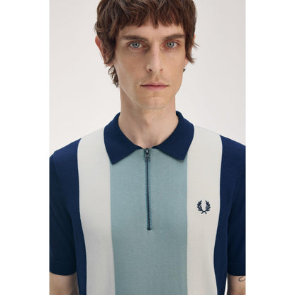 Vertical Stripe Zipped Short-Sleeve Polo Shirt