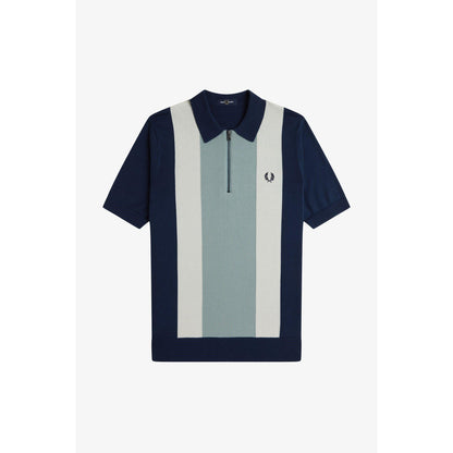 Vertical Stripe Zipped Short-Sleeve Polo Shirt