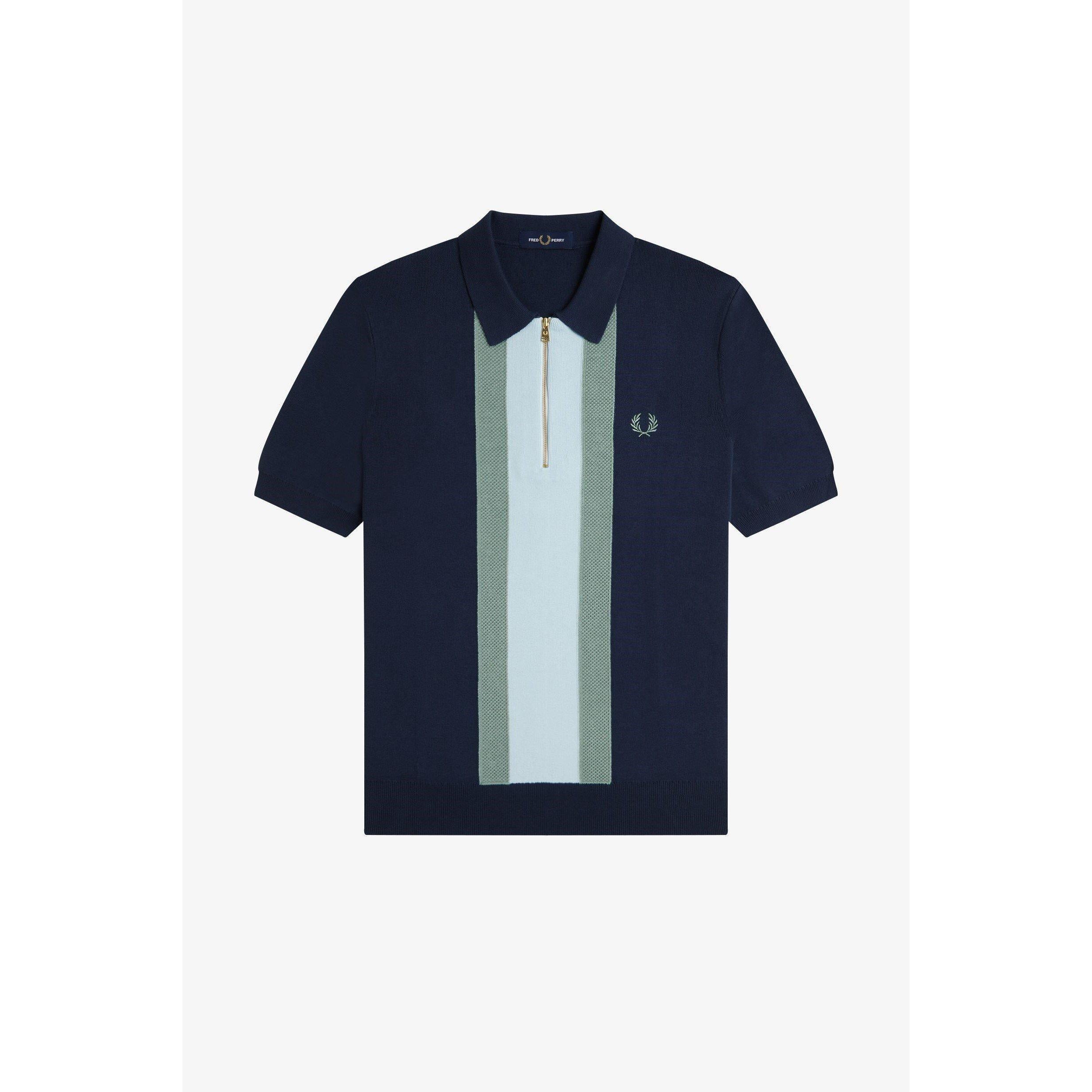 Vertical Stripe Zipped Short-Sleeve Polo Shirt