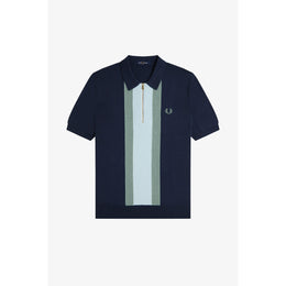 Vertical Stripe Zipped Short-Sleeve Polo Shirt