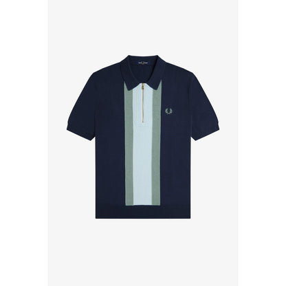 Vertical Stripe Zipped Short-Sleeve Polo Shirt