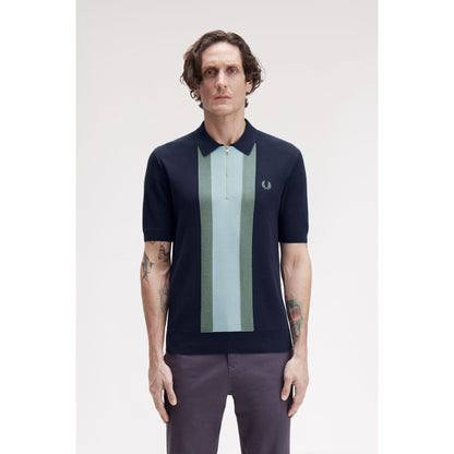 Vertical Stripe Zipped Short-Sleeve Polo Shirt
