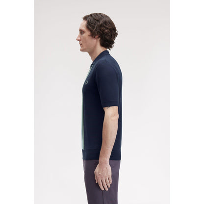 Vertical Stripe Zipped Short-Sleeve Polo Shirt