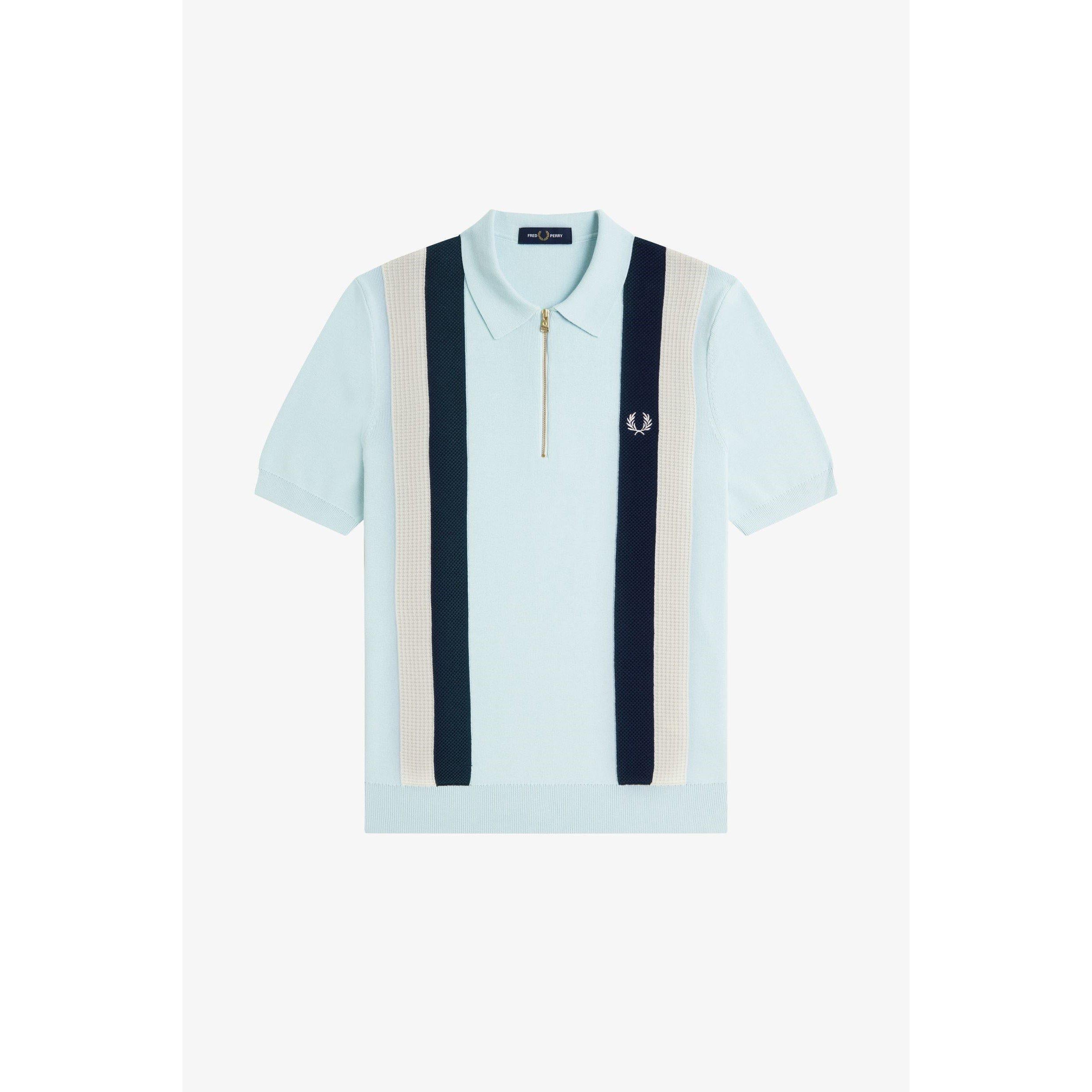 Vertical Stripe Zipped Short-Sleeve Polo Shirt