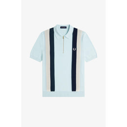 Vertical Stripe Zipped Short-Sleeve Polo Shirt