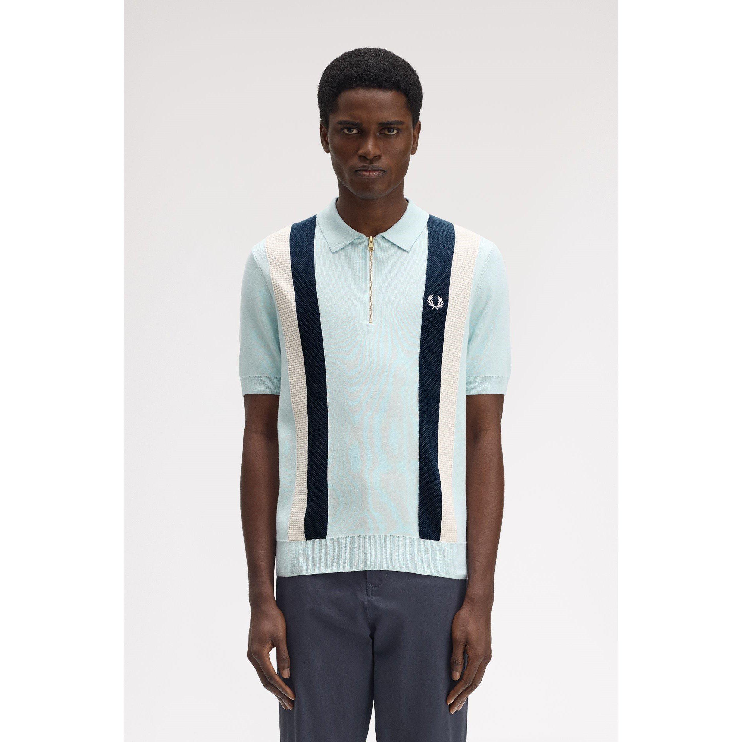 Vertical Stripe Zipped Short-Sleeve Polo Shirt