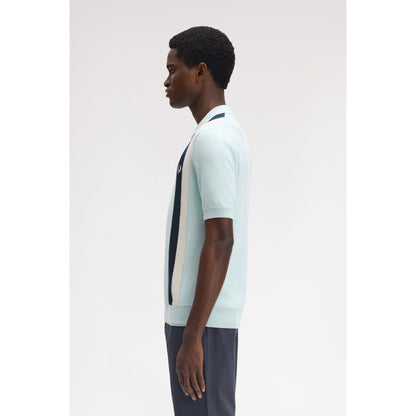 Vertical Stripe Zipped Short-Sleeve Polo Shirt